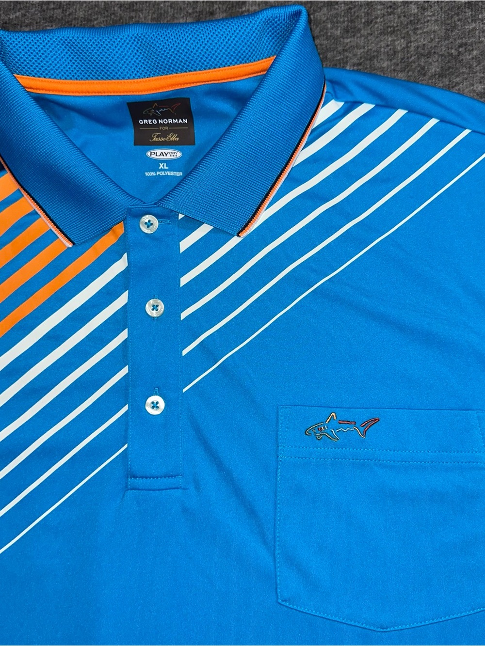 Greg Norman Tasso Elba Play Dry Golf Polo Shirt Blue Striped Mens XL - Picture 2 of 6